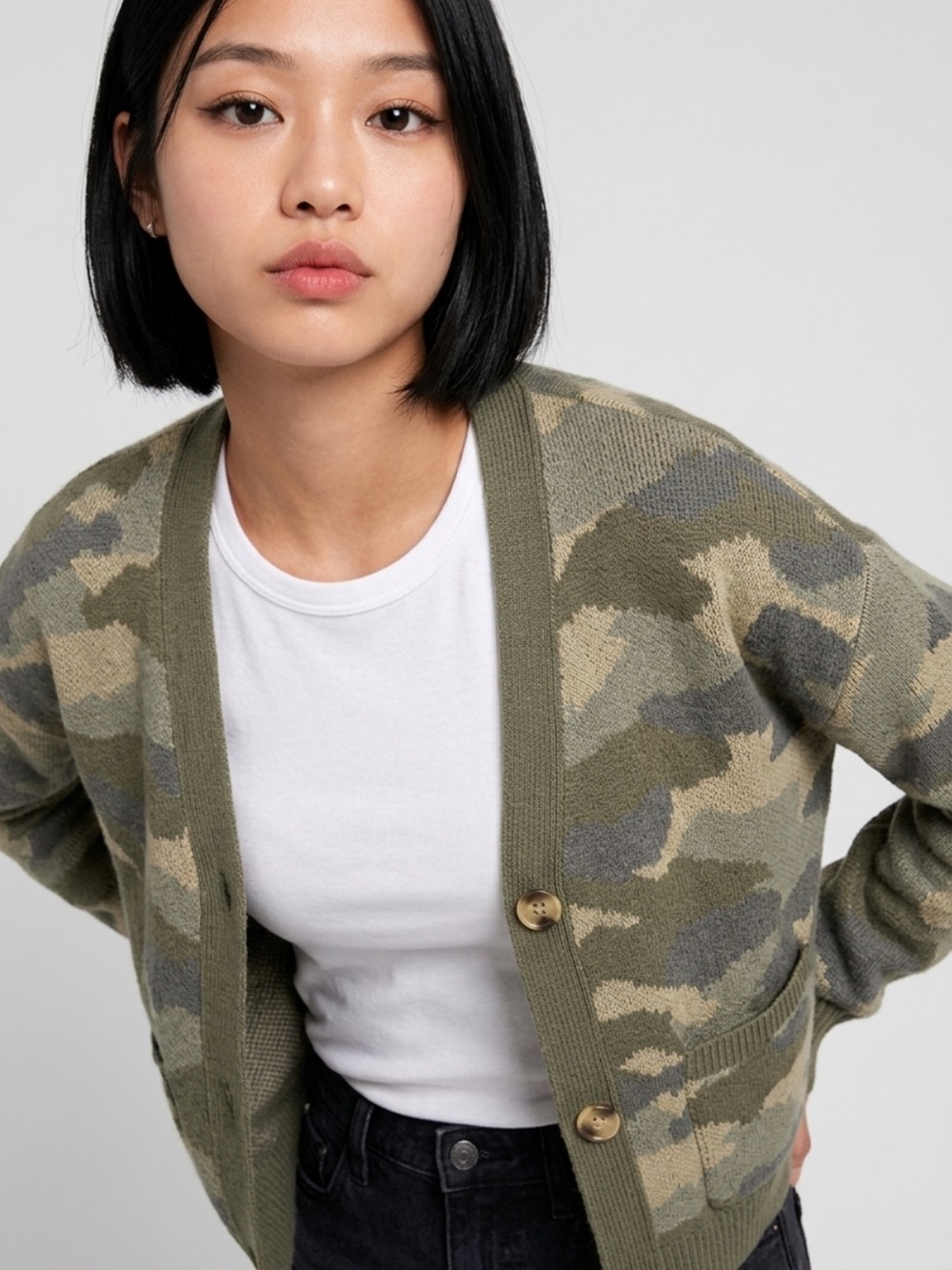 Lucky Brand Women's Green Camouflage Cardigan